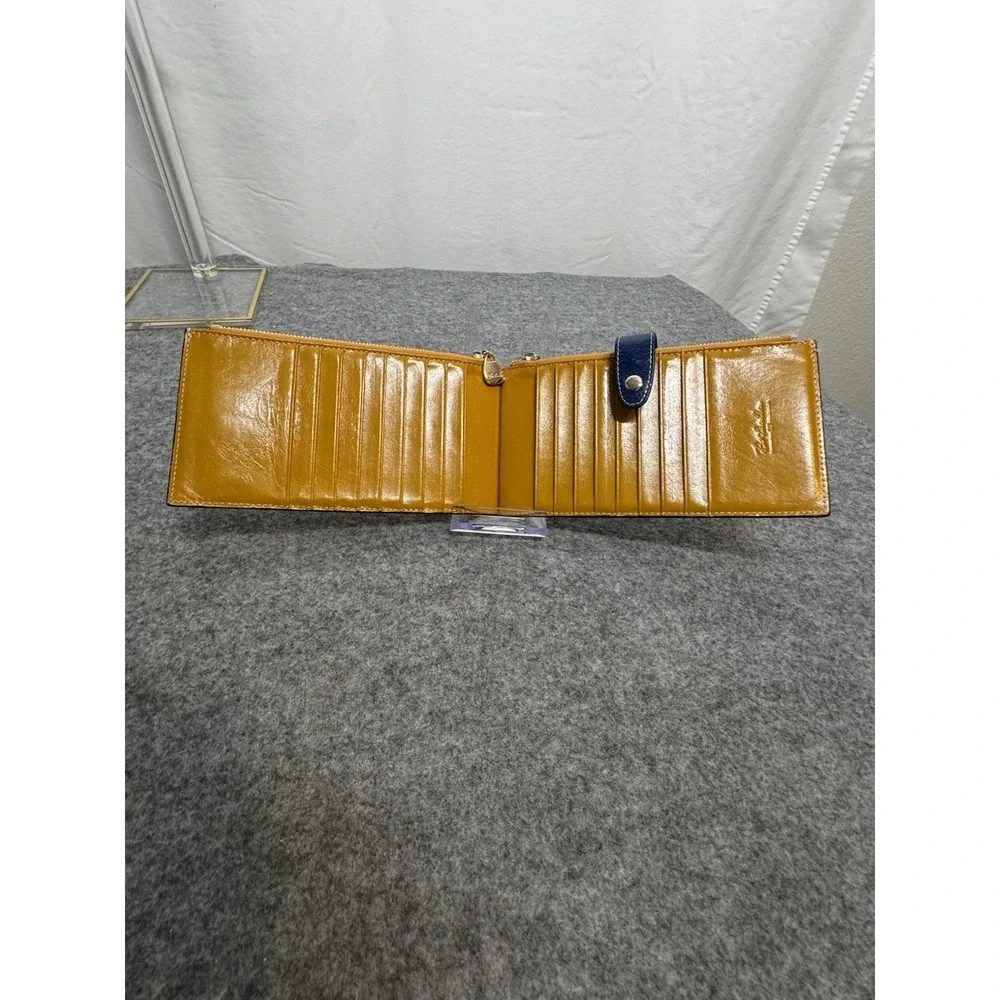 Bostanten Yellow And Blue Smooth Leather Wallet 12 Cards, 2 Zips,‎ Bill Pocket